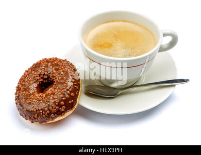 Krapfen und Kaffee isoliert auf weiss Stockfoto