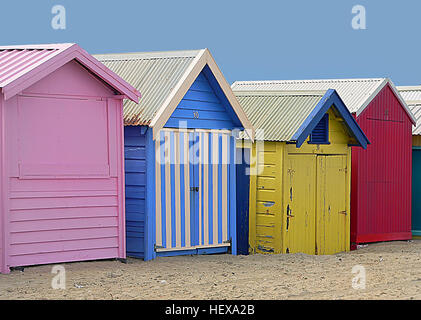 Ication (,), "helle Farben, Deutschland, Baden-Boxen, Bridge-Kamera, Brighton Beach, Strand von Brighton Port Philip Bay Victoria, farbige Felder farbig beleuchtet, Melbourne, bunten Baden-Boxen, Farben Stockfoto