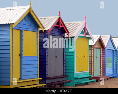 Ication (,), "helle Farben, Deutschland, Baden-Boxen, Bridge-Kamera, Brighton Beach, Strand von Brighton Port Philip Bay Victoria, farbige Felder farbig beleuchtet, Melbourne, bunten Baden-Boxen, Farben Stockfoto