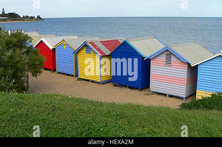 Ication (,), "helle Farben, Deutschland, Baden-Boxen, Bridge-Kamera, Brighton Beach, Strand von Brighton Port Philip Bay Victoria, farbige Felder farbig beleuchtet, Melbourne, bunten Baden-Boxen, Farben Stockfoto