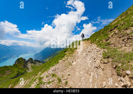 Mann auf Bergpfad, Brienzer Rothorn, Berner Oberland, Schweiz Stockfoto