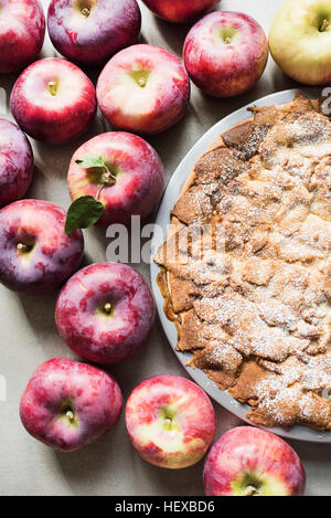 Apfelkuchen mit frischen Äpfeln Empire, Draufsicht Stockfoto