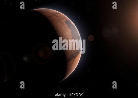 Einen Eindruck von den roten Planeten, Mars, zweitkleinste im Sonnensystem (nach Merkur). Dies zeigt einen Blick auf die Highlands, die sehr stark Kratern, im Gegensatz zu der viel glatter und daher jünger Nordhalbkugel übersät sind. Stockfoto
