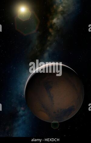 Einen Eindruck von den roten Planeten, Mars, zweitkleinste im Sonnensystem (nach Merkur). Dies zeigt einen Blick auf die Highlands, die sehr stark Kratern, im Gegensatz zu der viel glatter und daher jünger Nordhalbkugel übersät sind. Stockfoto