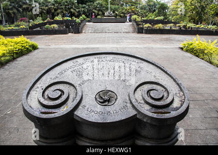 Denkmal für Sir Seewoosagur Ramgoolam, erster Ministerpräsident, im SSR Botanic Garden Pamplemousses, Mauritius Stockfoto