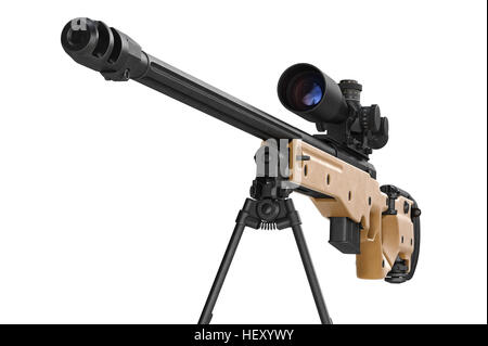 Gewehr Sniper moderne Beige Militär, enge Sicht. 3D-Rendering Stockfoto