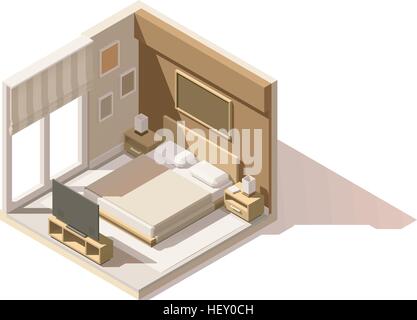 Vektor-isometrische low-Poly-Schlafzimmer-Symbol Stock Vektor