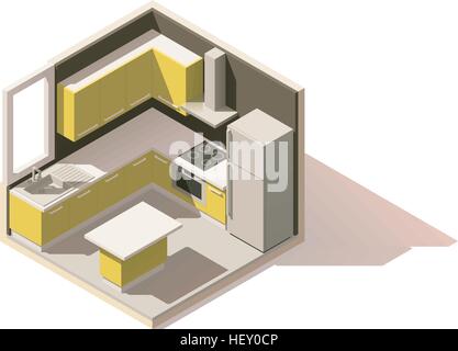 Vektor isometrische low-Poly-Küche-Zimmer-Symbol Stock Vektor