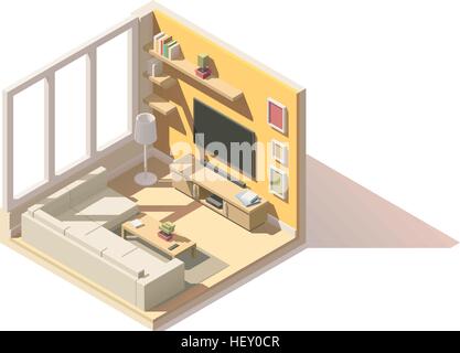 Vektor-isometrische low-Poly-Wohnzimmer-Symbol Stock Vektor