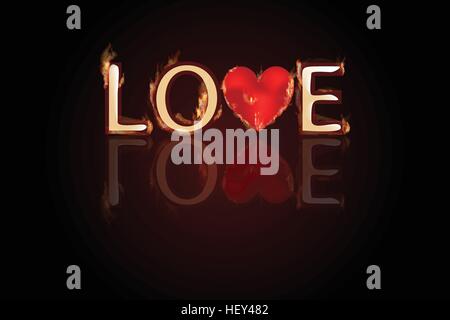 Liebesbrief mit Herz in der Mitte das Feuer. Valentine s Day. Ein einfaches Symbol für Website-Design oder eine Schaltfläche für den mobilen Einsatz. Logo-Illus Stock Vektor