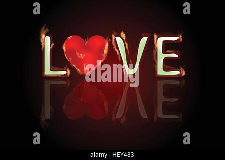 Text Liebe Herzen in Feuer wider. Valentine s Day. Ein einfaches Symbol für Website-Design oder eine Schaltfläche für den mobilen Einsatz. Logo-Abbildungen Stock Vektor