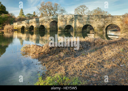 Winternachmittag an der Stopham Brücke, West Sussex, England. Stockfoto