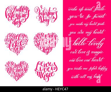 Satz von happy Valentinstag handschriftlich Schriftzug Ferien-design Stock Vektor