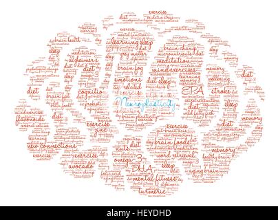 Neuroplastizität Gehirn Wortwolke auf weißem Hintergrund. Stock Vektor