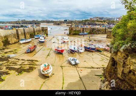 Boote im malerischen Hafen von Newquay in Cornwall, Großbritannien Stockfoto