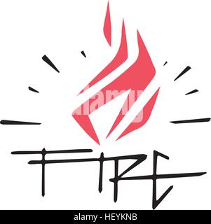 Vektor-Illustration von Hand gezeichnet oder Zeichnung von Feuer Flamme und das Wort Feuer Stock Vektor