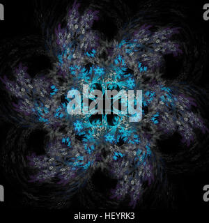 Abstrakte Fraktal mit Stern-Design auf schwarzem Hintergrund isoliert Stockfoto
