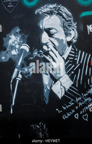 Schablone Graffito zeigt französische Komponist und Sänger Serge gainsbourg Stockfoto