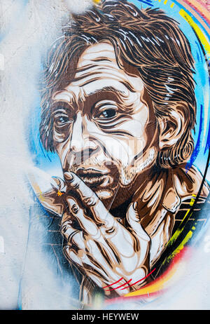 Schablone Graffito zeigt französische Komponist und Sänger Serge gainsbourg Stockfoto