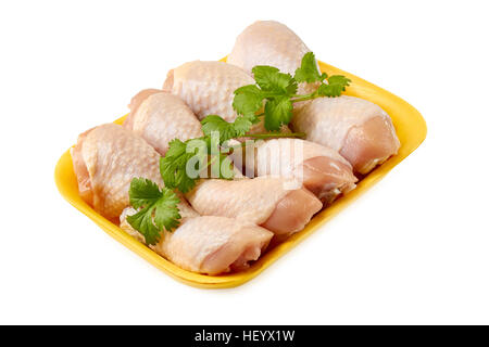 Rohe Hähnchenschenkel auf Einzelhandel Tablett Stockfoto