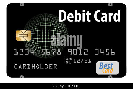 Dies ist eine generische, mock Debitkarte isoliert auf weiss. Stockfoto