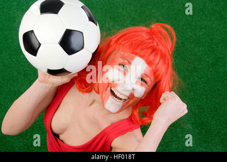 Weibliche Fußball-Anhänger, Schweiz fan Stockfoto