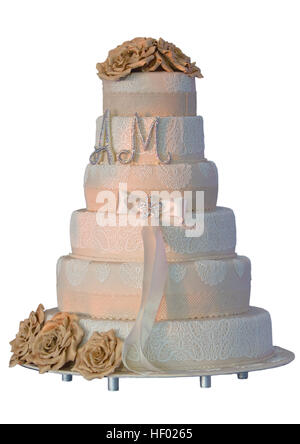 Hochzeitstorte, Isolated On White Background Stockfoto