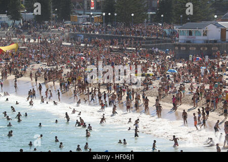 Sydney, Australien. 25. Dezember 2016. Coogee Beach in den östlichen Vororten Sydneys war am Weihnachtstag, vor allem bei Rucksacktouristen, viele tragen Santa Hüte überfüllt. Bildnachweis: © Richard Milnes/Alamy Live-Nachrichten Stockfoto