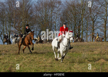 Horwich bei Bolton, Lancashire Mittwoch, 26th. Dezember 2012: Susan Simmons ist die Senior Lady Master of the Holcombe Hunt, auf ihrem Pferd Taffy, in Rivington, wo Pferde und Reiter zur jährlichen Boxing Day Hunt zusammenkommen. Stockfoto