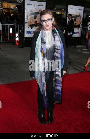 Westwood, CA. 3. November 2016. Carrie Fisher, die Teilnahme an der Premiere von Universal Pictures und rotem Granit Pictures "Dumb And Dumber zu" im Regency Village Theatre Kalifornien am 3. November 2014. © Faye Sadou/Upa/Medien Punch/Alamy Live-Nachrichten Stockfoto