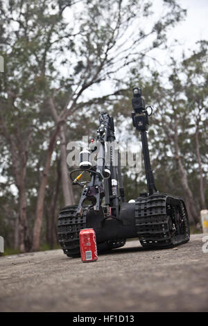 US-Marines mit explosiven Verordnung zur Verfügung (EOD), Bekämpfung von Logistik-Bataillon 31, zugeordnet zu den 31. Marine Expeditionary Unit (MEU) Funktionsprüfung einen Talon-Roboter, der verwendet wird, um zu entschärfen und Improvised Explosive Devices zu sichern, während Übung Talisman Saber 13 im Trainingsbereich Shoalwater Bay, Queensland, Australien, am 22. Juli 2013. Talisman Saber ist eine bilaterale Trainingsübung, die den 31. MEU und Königliche australische militärische alle zwei Jahre zur Verbesserung der Interoperabilität und gemeinsame Beziehungen zwischen den beiden Alliierten Nationen führen. (USMC Foto von LCpl T.S. Dietrich, 31. MEU bekämpfen C Stockfoto