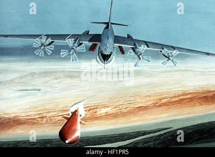 Konzept des Künstlers eine sowjetische Tu-20 Bear-H Flugzeuge starten eine AS-15-Marschflugkörper.  Von sowjetischen Militärmacht 1985. Tupolew Tu-95 startende Kh-55 Raketen (von SMP) Stockfoto