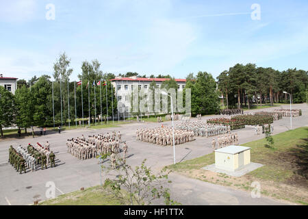 Mehr als 2.000 NATO-Verbündeten stehen in Bildung für die abschließende Zeremonie von Saber Strike 2012. Säbel Strike 2012 ist eine multinationale, taktischen Bereich Ausbildung und Gefechtsstand Übung, die mehr als 2.000 Mitarbeiter aus Pennsylvania National Guard, 21. Theater Sustainment Command, die 4. US-Marine Division, 2. Kavallerie-Regiment der US-Armee, der 127. Flügel der Michigan Air National Guard, estnische, lettische und litauische Streitkräfte, mit Kontingenten von Kanada, Finnland, Frankreich und Großbritannien beinhaltet Die Übung unter der Leitung von US-Army in Europa, wurde entwickelt, um Verbindung zu verbessern und Stockfoto