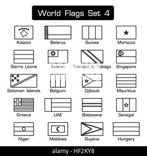 Flaggen der Welt setzen 4. einfachen Stil und flache Bauweise. dicken Umriss. Stockfoto