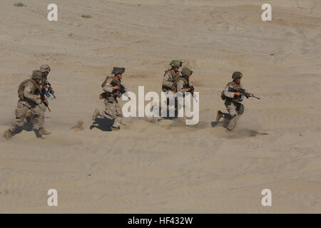 Marines des 3. Bataillons, 1. Marine-Regiment, führen amphibische Angriffe und Sicherheitseinsätze während einer Combat Readiness Evaluation in Camp Pendleton, Kalifornien durch. Stockfoto