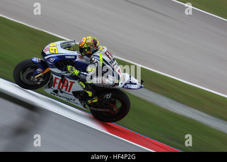 Moto-GP-Pilot Valentino Rossi beim Rennen in Sepang International Schaltungen. Stockfoto