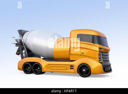 Betonmischer-LKW auf hellblauem Hintergrund isoliert. 3D-Rendering Bild mit Beschneidungspfad. Stockfoto