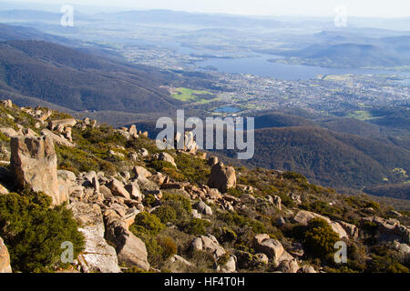 Anzeigen von Hobart aus Wellington mount Stockfoto