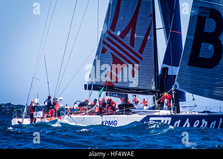 Sydney, Australien. 26. Dezember 2016. Jim Cooneys "Maserati" in eine schwere Dünung in den Pazifischen Ozean als die Flotte abgebildet hat 628 Seemeilen unterwegs nach Hobart aus Sydney Harbour geleitet. © Hugh Peterswald/Pacific Press/Alamy Live-Nachrichten Stockfoto