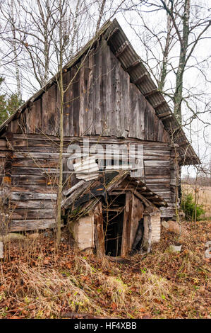 Verlassene Dreieck Vordach Eingang in ländlichen Holzhaus Keller Stockfoto