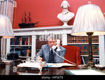 Gewählter Präsident Jimmy Carter im Blair House in Washington, D.C., die Nacht vor seiner Amtseinführung Januar 1977. Stockfoto