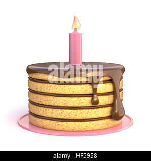 Geburtstag Kuchen 3D Render Abbildung isoliert auf weißem Hintergrund Stockfoto