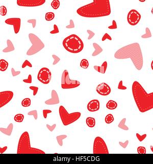 Nahtlose Muster mit unterschiedlicher Größe Herzen auf weißem Hintergrund. Stock Vektor