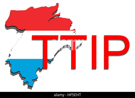 TTIP - Transatlantic Trade and Investment Partnership auf Luxemburg Karte Stockfoto