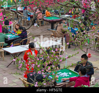 Menschen Sie spielen Mahjong auf der Straße, Chengdu, Provinz Sichuan, China Stockfoto