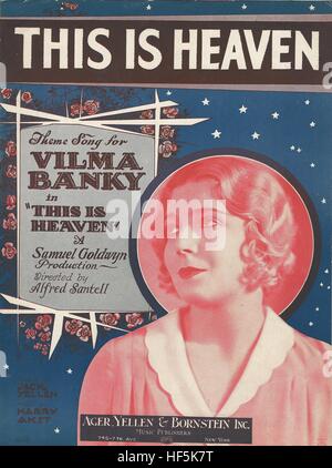"Dies ist der Himmel" aus dem Jahr 1929 Vilma Banky Film "This is Heaven" Cover Sheet Music Stockfoto
