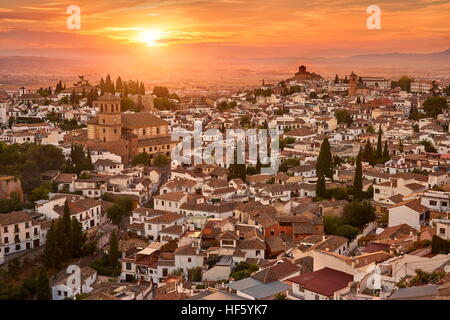 Sonnenuntergang Stadtbild von Granada, Andalusien, Spanien Stockfoto