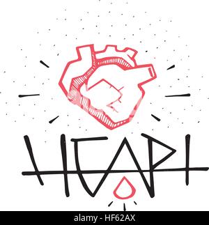 Vektor-Illustration von Hand gezeichnet oder eine Zeichnung eines menschlichen Herzens und das Wort Herz Stock Vektor