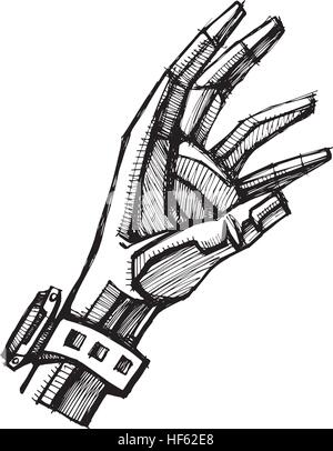 Vektor-Illustration von Hand gezeichnet oder eine Zeichnung einer menschlichen Hand und beobachten Stock Vektor