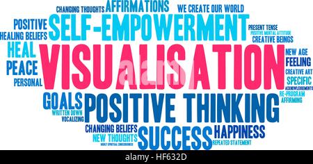 Visualisierung-Wortwolke auf weißem Hintergrund. Stock Vektor